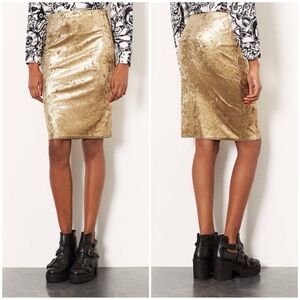 Topshop Gold Foil Velvet Tube Skirt